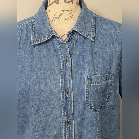 FADED GLORY Vintage Denim Shirt Women's Size XL Blue Jean Short Sleeve - Picture 3 of 5